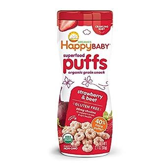 Happy Baby Organic Superfood Puffs Strawberry & Beet, 2.1 Ounce Canister (Packaging May Vary)