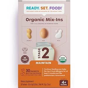Ready Set Food | Early Allergen Introduction Mix-ins for Babies 4+ Mo | Stage 2 - 30 Days | Top 3 Allergens - Organic Peanut Egg Milk | Safe Easy Effective | For Bottle or Food