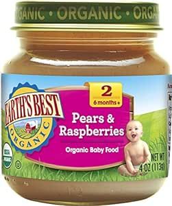 Earth's Best Organic Baby Food Pears and Raspberries, 4 Oz Jar