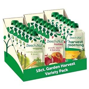 Beech-Nut Baby & Toddler Food Variety Pack, Garden Harvest Baby Food Pouches, Fruit Veggie and Whole Milk Yogurt Purees, 3.5oz (18 Pack)