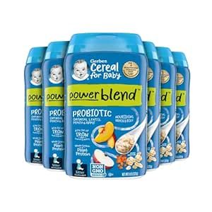 Gerber Baby Cereal 2nd Foods Probiotic, Powerblend, Oatmeal Lentil Peach Apple, 8 Ounce (Pack of 6)
