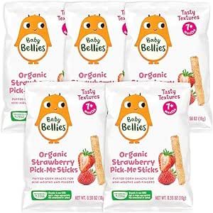 Little Bellies Organic Strawberry Pick-Me Sticks, Baby Snack, (Pack of 5)