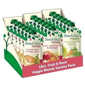 Beech-Nut Baby Food Variety Pack, Fruit & Root Veggie Blends Baby Food Pouches, Fruit & Veggie Purees, 3.5oz (18 Pack)