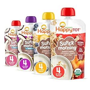 Happy Tot Organics Super Morning Variety Pack, 4 Ounce Pouch (Pack of 16)