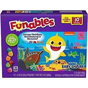 Funables Fruit Snacks, Baby Shark Shaped Fruit Flavored School Snacks, Pack of 10 0.8 ounce Pouches