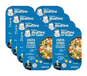 Gerber Mealtime for Toddler Pasta Stars with Chicken & Vegetables, Toddler Meal Made with No Preservatives, Just Heat & Serve, 6-Ounce Tray (Pack of 8)