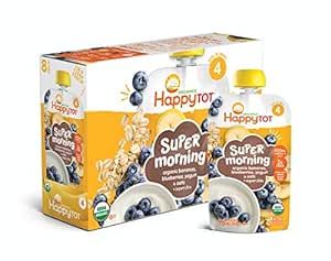 Happy Tot Organics Stage 4 Super Morning Organics Bananas Blueberries Yogurt & Oats + Super Chia, 4 Ounce Pouch (Pack of 8) packaging may vary