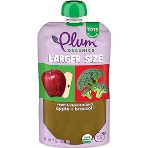 Plum Organics | Stage 2 | Apple & Broccoli | New Larger Size 7.5 - Ounce Pouch | Organic Baby Food | For Babies, Kids, Toddlers | Packaging May Vary