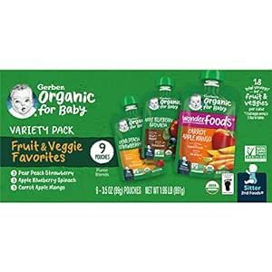 Gerber Baby Food, Value Pack, Organic Pouch Variety Pack, Sitter, 9 Count (3.5 oz each)