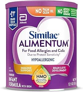 Similac Alimentum with 2'-FL HMO Hypoallergenic Infant Formula, for Food Allergies and Colic, Suitable for Lactose Sensitivity, Baby Formula Powder, 12.1-oz Can
