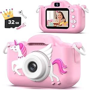 OUTUVAS Unicorn Kids Camera for Girls, Kids Selfie Camera 3-12 Years Old Girls Christmas Birthday Gift for Girls, Unicorn Little Girls Toys for 3 4 5 6 7 8 9 Years Old. (Pink)