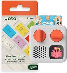 Yoto Mini + Starter Pack Bundle – Kids Screen-Free Bluetooth Audio Player, All-in-1 Travel Device for Stories Music Podcast Radio White Noise Ok-to-Wake Alarm Clock, Use as Speaker or with Headphones