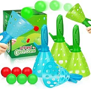 Outdoor Indoor Game Activities for Kids, Pop-Pass-Catch Ball Game with 4 Catch Launcher Baskets and 6 Balls, Halloween Christmas Party Favors Gift Beach Sport Toys for Kids Age 5 6 7 8 9 10+ and Adult