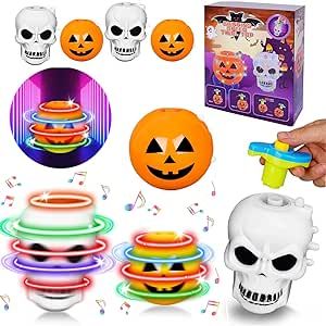 VOMAOK 4 Pack Halloween Spinning Top Toys with Flashing Lights and Music for Kids Boys Girls Halloween Party Favors Treats Prizes Halloween Goodie Bag Fillers Gifts