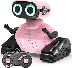 GILOBABY Robot Toys, Remote Control Robot Toy, RC Robots for Kids with LED Eyes, Flexible Head & Arms, Dance Moves and Music, Birthday Gifts for Girls Ages 5+ Years (Pink)