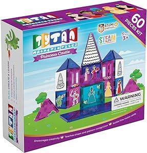 Tytan Tiles Princess Castle 60-Piece Magnetic Tiles Building Set, Adorable Kids’ STEM Toy, Creative Play, Shape & Pattern Recognition, Fine Motor Skills, Includes Storage Bag, Ages 3+