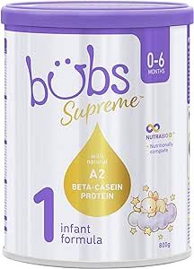 Bubs Supreme Infant Formula, Stage 1, Infants 0-6 months, Made with A2 Beta-Casein Protein Cows Milk, 28.2 oz