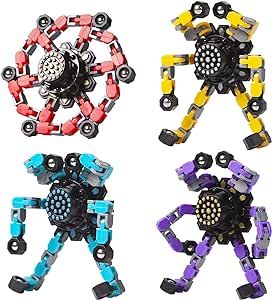 Transformable Fidget Spinners 4 Pcs for Kids and Adults Stress Relief Sensory Toys for Boys and Girls Fingertip Gyros for ADHD Autism for Kids (Fidget Toys 4pc)