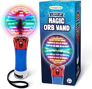 Happy Kids Light Up Spinning LED Magic Orb Wand Toy for Kids - Color Changing Star Globe - Includes Batteries & Strap - Fun Gift or Birthday Party Favor for Boys or Girls