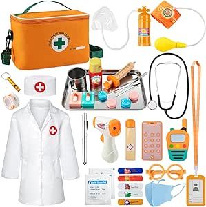 EFO SHM Doctor Kit for Kids, 34 Pcs Kids Doctor Playset kit for Toddlers 3-5 with Medical Storage Bag & Real Stethoscope, for Boys and Girls Fun Role Playing Game, Doctor Play Gift for Kids Toddlers