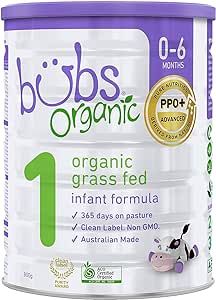 Bubs Organic Grass Fed Infant Formula Stage 1, Infants 0-6 months, Made with Non-GMO Organic Milk, 28.2 Oz