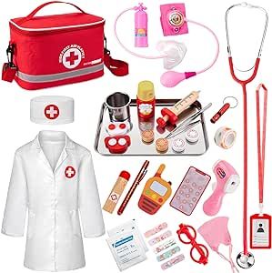 EFO SHM Kids Doctor kit, 34 Pieces Kids Doctor Playset with Medical Storage Bag & Real Stethoscope, Doctor Play Gift for Kids Toddlers Ages 3 4 5 6 7 8 Year Old for Role Play