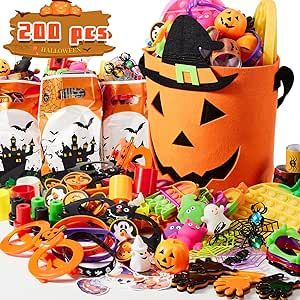 JOFSOP Halloween Party Favors 200Pcs Kids Party Favor Halloween Treats Toys in Bulk Goodie Bags Stuffers Return Gifts for Kids Birthday Party Favor Halloween Trick or Treat Classroom Party Supplies