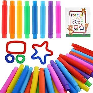 30 Pack Pop Tubes Sensory Toys, UrChoice Fine Motor Skills & Learning for Toddlers, Fidget Toys and Activities Toys for Kids