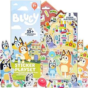 Horizon Group USA Bluey Sticker Playset, 35+ Reusable Stickers, 2 Sticker Play Scenes, Puffy Bluey Repositionable Stickers for Kids, Perfect for Travel, Screen-Free Fun