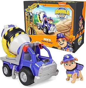 Rubble & Crew, Mix’s Cement Mixer Toy Truck with Action Figure and Movable Construction Toys, Kids Toys for Ages 3 and Up