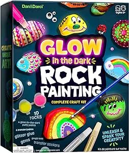 Kids Rock Painting Kit - Glow in The Dark - Arts & Crafts Gifts for Boys and Girls Ages 4-12 - Craft Activities Kits - Creative Art Toys for 4, 5, 6, 7, 8, 9, 10, 11 & 12 Year Old Kids
