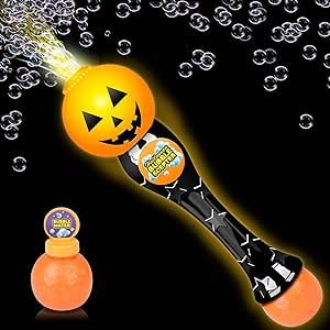 ArtCreativity Halloween Bubble Wand, 14" Illuminating Bubble Wand for Kids, Halloween Light up Pumpkin Bubble Blower Wand with Thrilling LED & Sound Effect, Halloween Toys for Kids