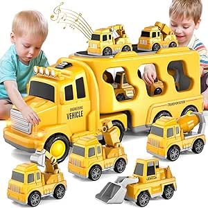 Bennol Toddler Trucks Toys 5 in 1 Construction for Boys Girls Age 1 2 3 4 5 6 Years Old, Christmas Birthday Gift Car Sets with Light Sound