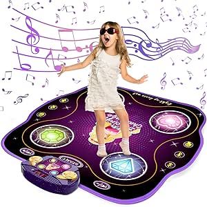 KIZJORYA Dance Mat for Kids, Electronic Dance Mat with Wireless Bluetooth for Children Ages 3-12, Light Up Dance Game Music Pad with 9 Levels, Birthday Gifts Toys for 4-8 8-12 Years Old Girls & Boys