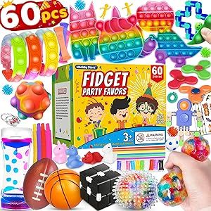 (60 Pcs) Sensory Fidget Toys Pack, School Classroom Rewards Goodie Bag Party Favors for Kids 3-5 4-8 8-12, Stress Relief & Anxiety Relief Tools Autistic ADHD Toys Holiday Birthday Christmas Gifts