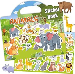Mbrain Animals Sticker Book for Kids 2-4,Fun Travel Stickers for Kid,25PCS Reusable Waterproof Electrostatic Stickers for Teens Girls Boys, Education Learning Toys 2 3 4 5-Year-Old Birthday Gift