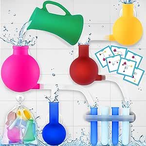 Silicone Waterworks Wall Suction Bath Toys with Flasks and Pipe connectors for Kids Ages 4-8 Soft Silicone Bath Toys for Kids Ages 3-5, Bubble Bath Kids Bath Toys (Aqua Lab)